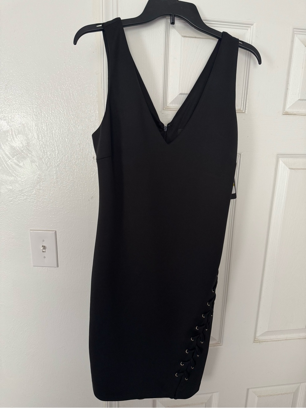 Guess Black Sleeveless V-Neck Midi Dress with Side Lace-Up